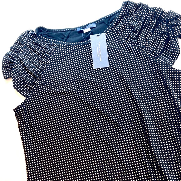 T04 Tommy Hilfiger Black Gold Gathered Short Sleeve Shirt - Picture 1 of 16
